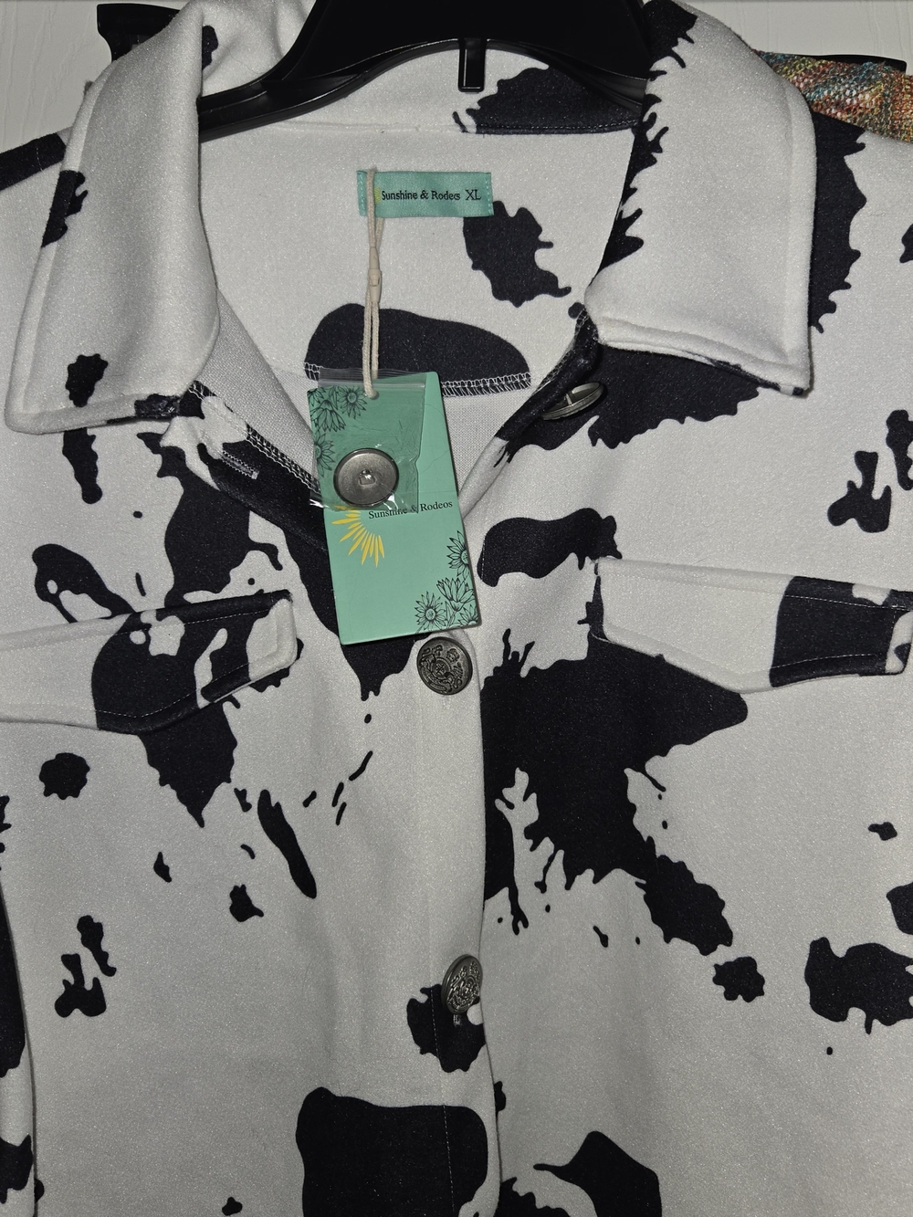 Cow Print Utility Shacket - Black & White - Picture 2 of 7